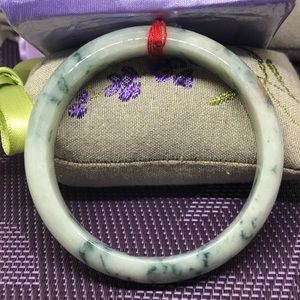 58.7mm White and green jade bangle
